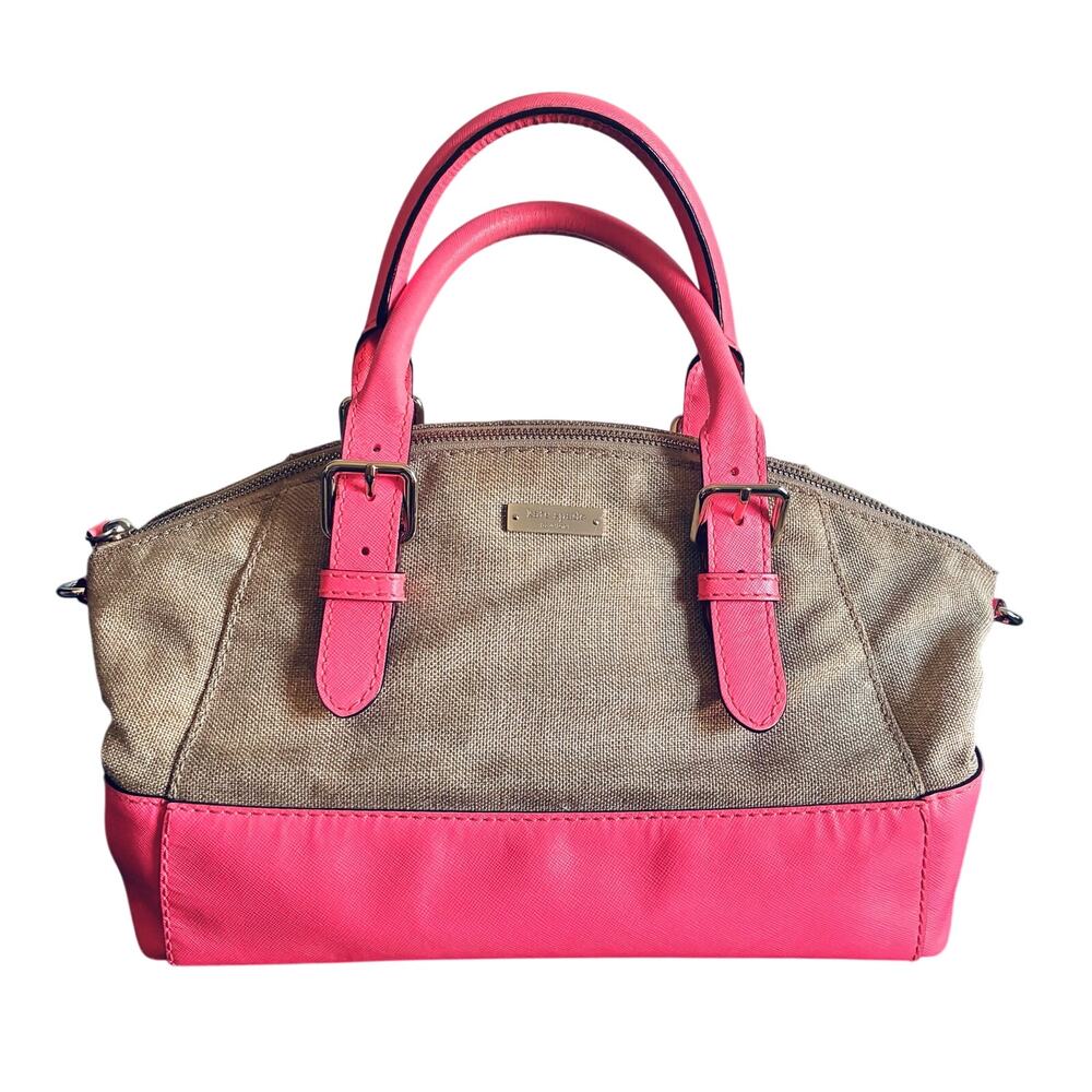 Kate Spade Coral Pink Canvas Purse Satchel Storybook Lining